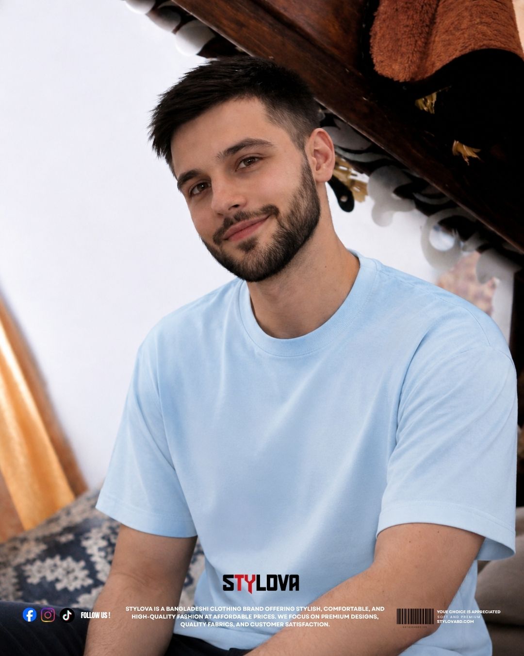 Solid Drop Shoulder T Shirt | Sky Blue